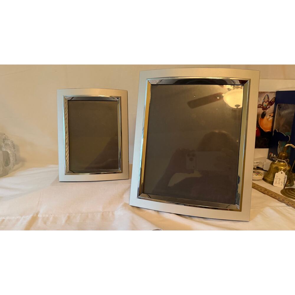 Frames Set of two silver tone metal with black velvet back 5x7 8x10